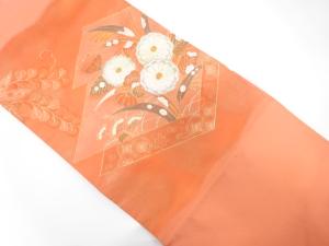 松皮菱に花模様　刺繍　名古屋帯